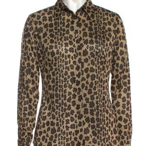 FENDI Fitted Long Sleeve Button Down Shirt with Dress Shirt Collar